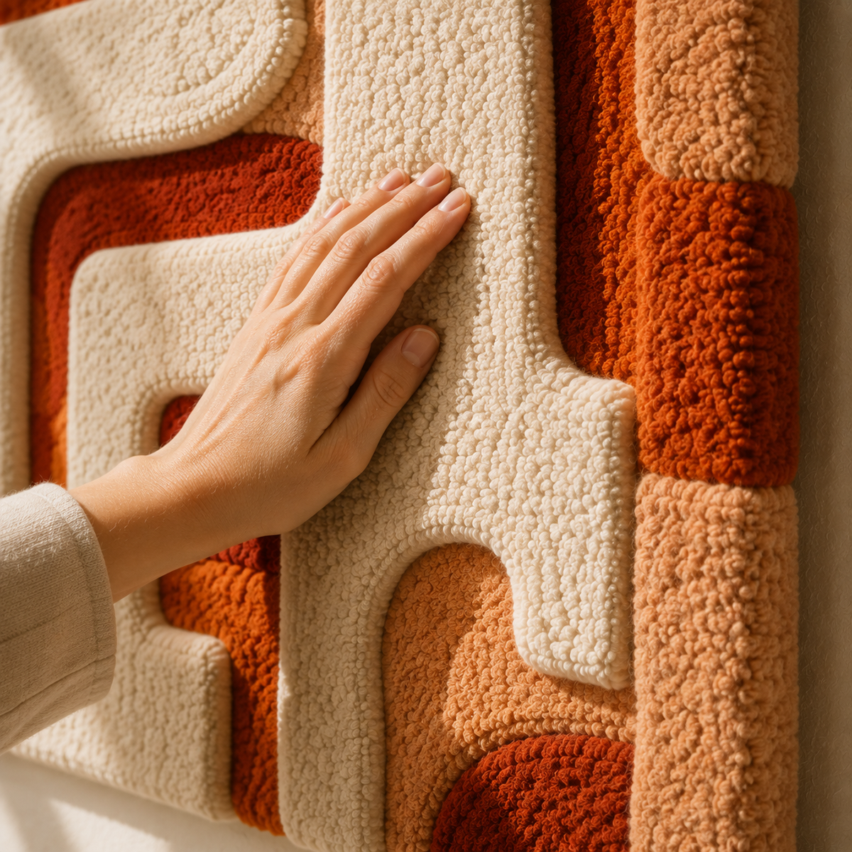 Hewn Earth Cream Cipher HE-0168 wall art featuring abstract cream-colored geometric design on a textured background