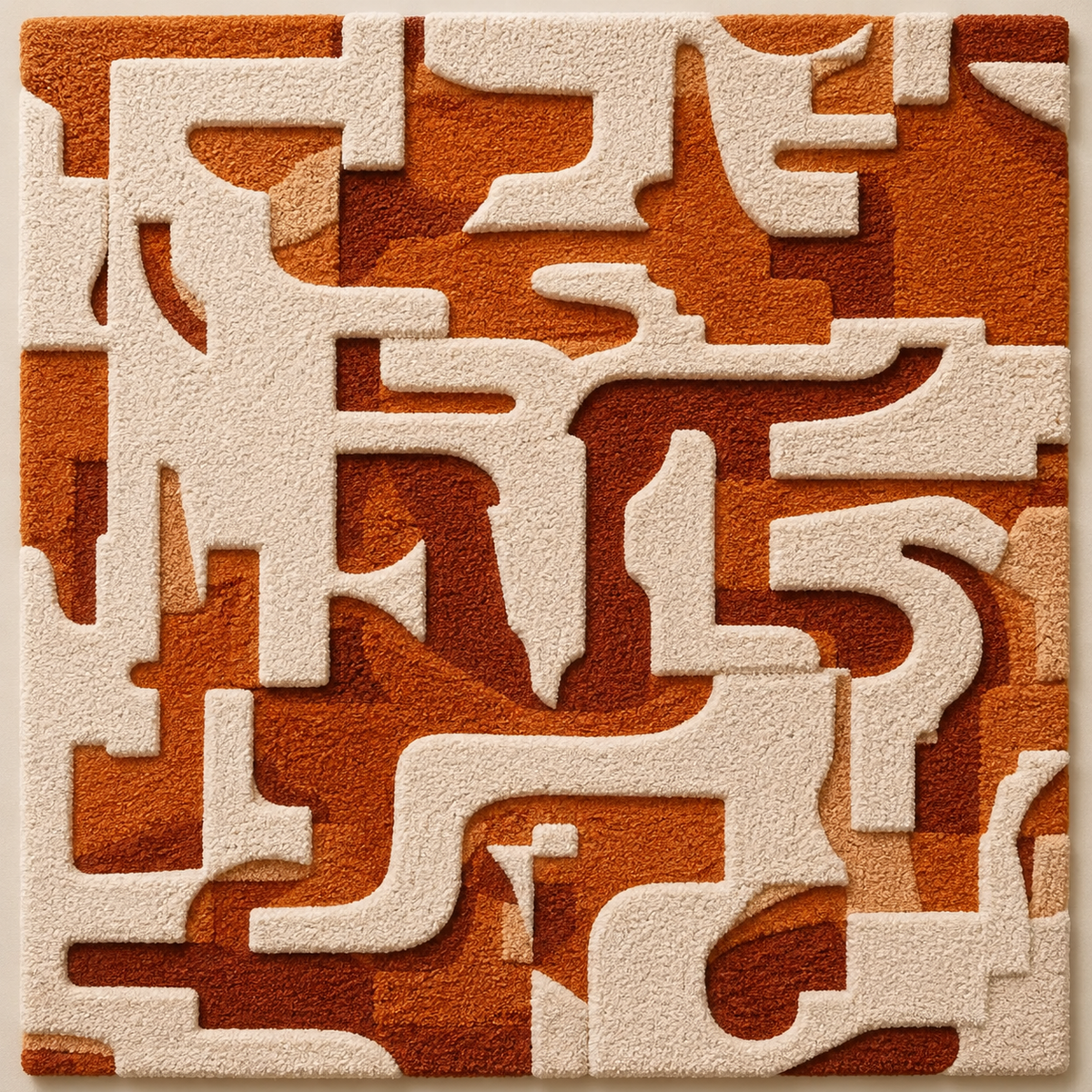 Hewn Earth Cream Cipher wall art, abstract geometric design on canvas, modern decor for living room or office.