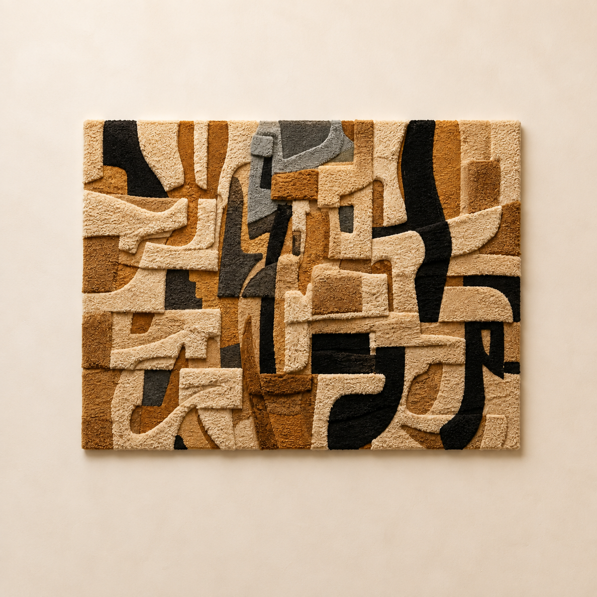 Ivory Hewn Earth Puzzle wall art featuring interlocking geometric shapes for modern home decor.