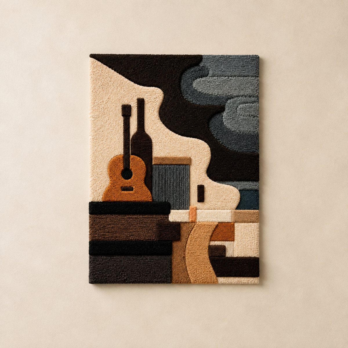 Cubist still life wall art by Hewn Earth, abstract geometric design in neutral tones, suitable for modern interior decor.