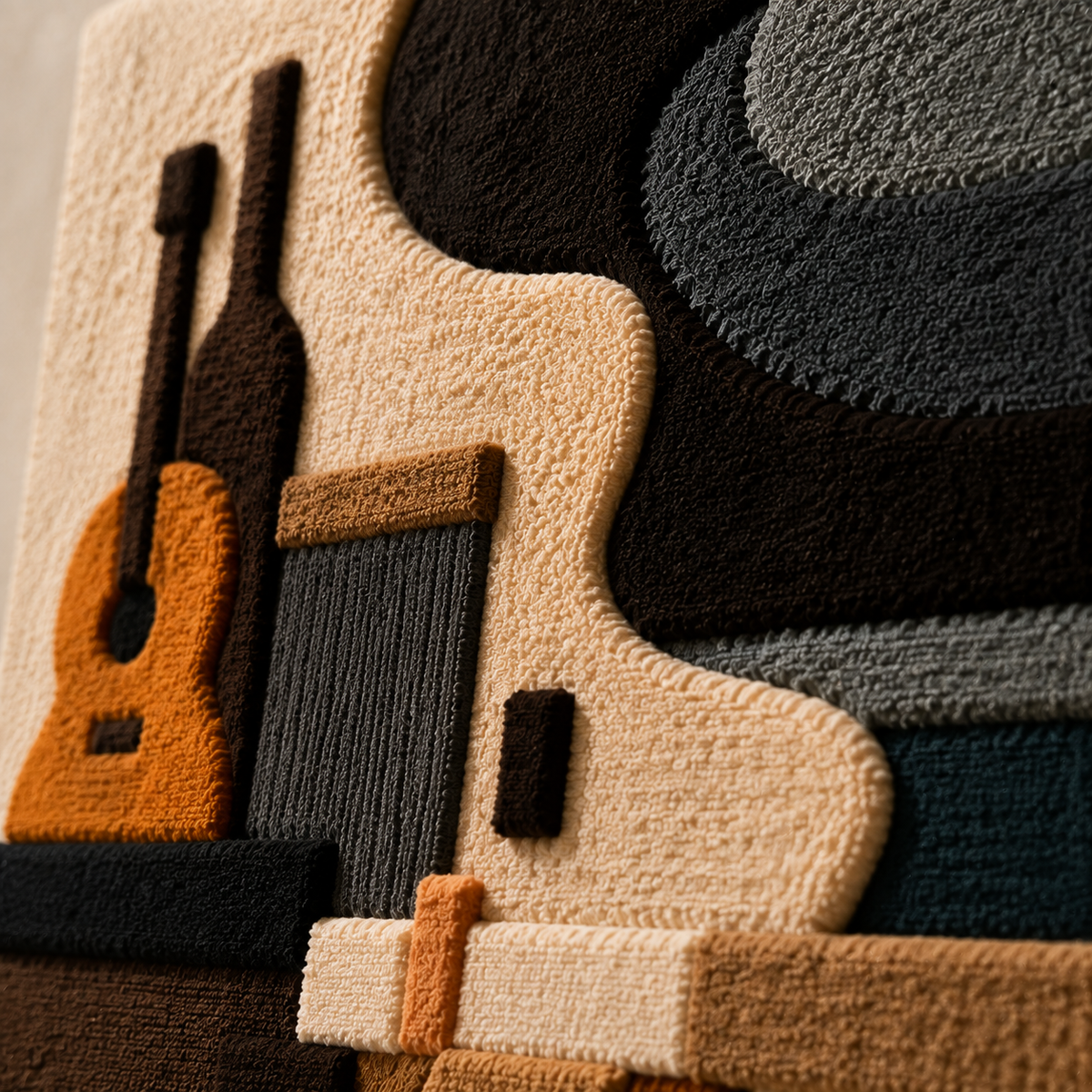 Hewn Earth Cubist Still Life wall art, abstract geometric design in neutral tones, modern home decor piece.