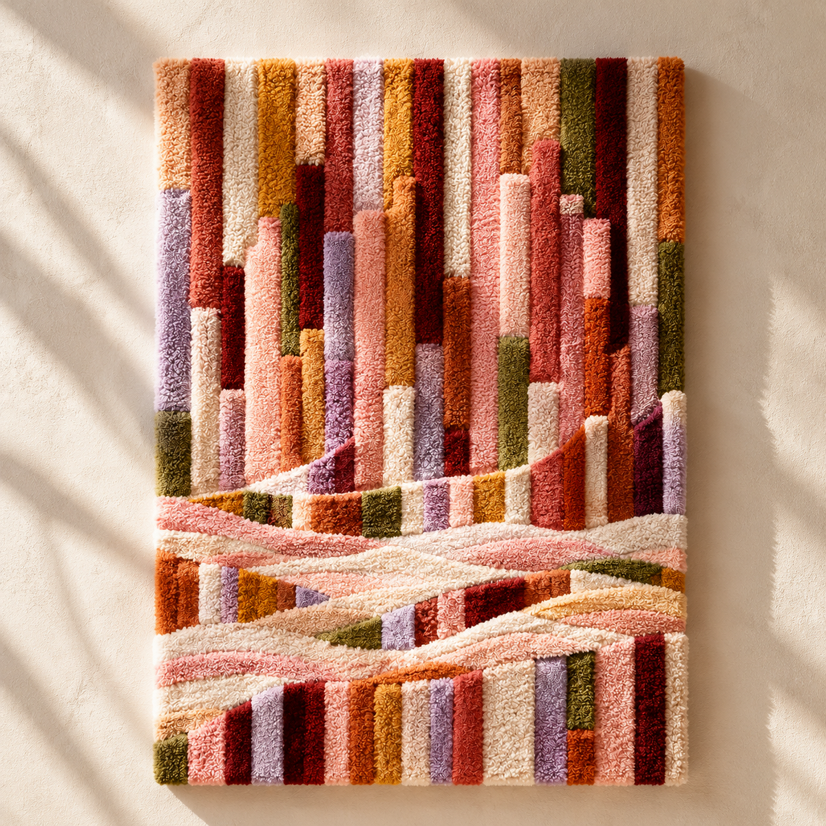 Colorful rainbow waves wall art by Hewn Earth, featuring vibrant abstract design on a canvas or print.