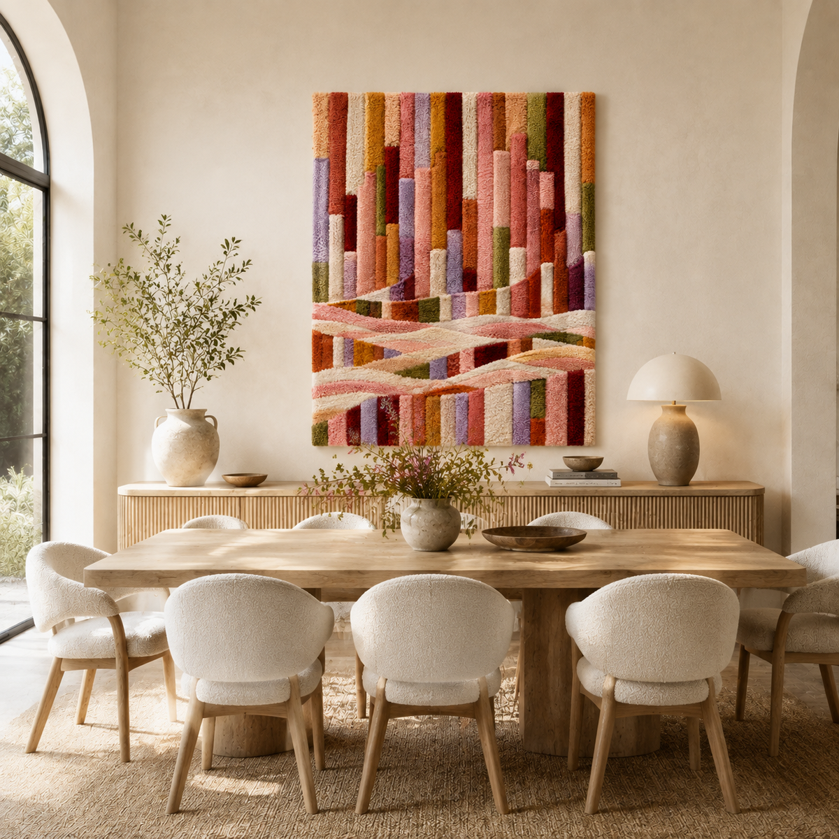Colorful rainbow wave wall art by Hewn Earth featuring vibrant, flowing design suitable for modern home decor.