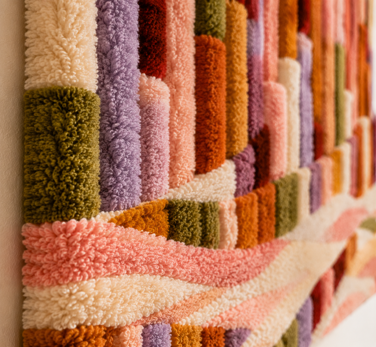 Colorful Rainbow Waves wall art by Hewn Earth featuring vibrant, flowing wave patterns on a canvas.