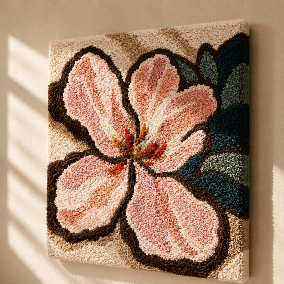 Pink Magnolia wall art by Hewn Earth, featuring a delicate pink flower illustration on a neutral background.