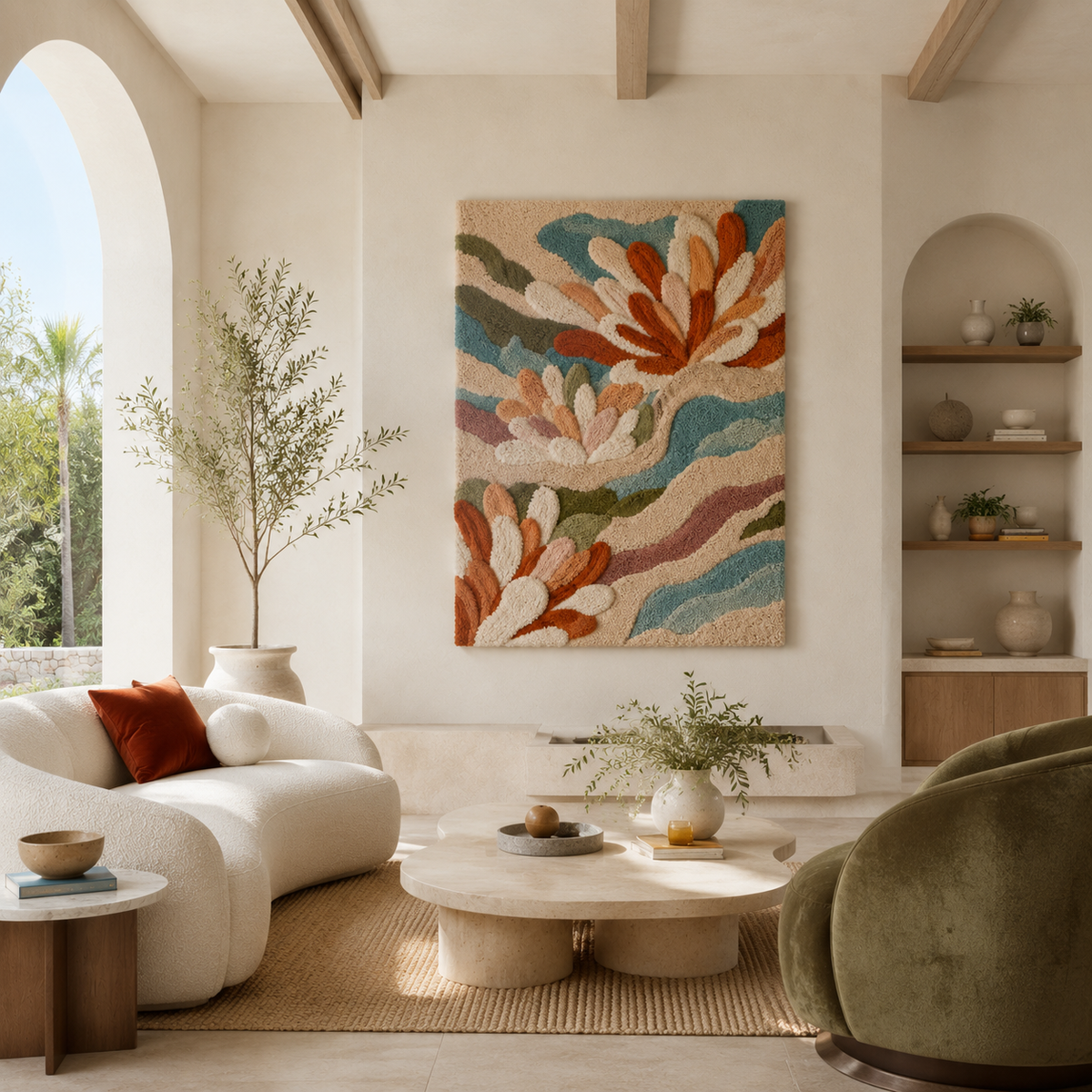Hewn Earth Wildflower Cascade wall art featuring vibrant wildflowers in a cascading design on a neutral background.