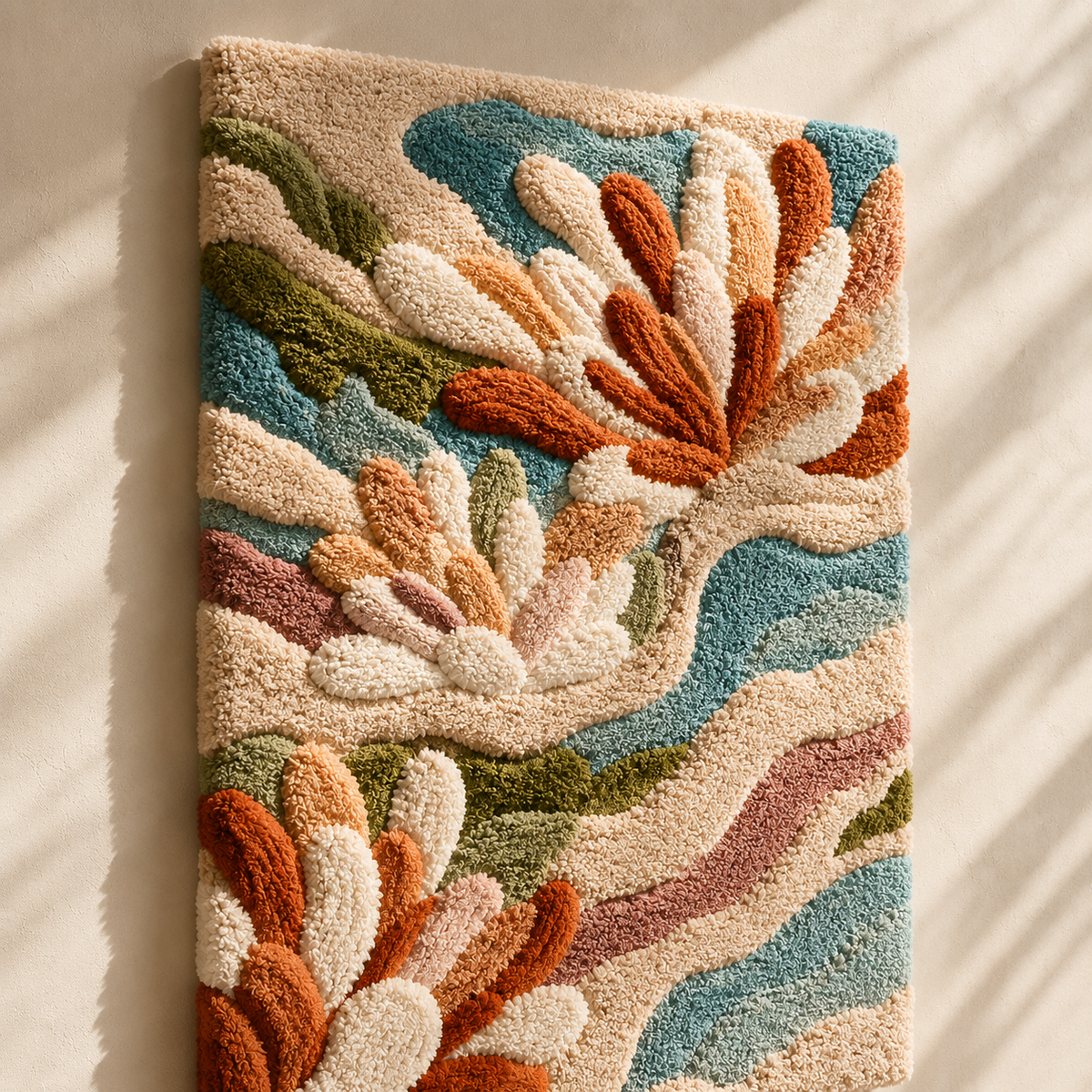 Hewn Earth Wildflower Cascade wall art features vibrant wildflowers in a cascading design on a textured canvas.