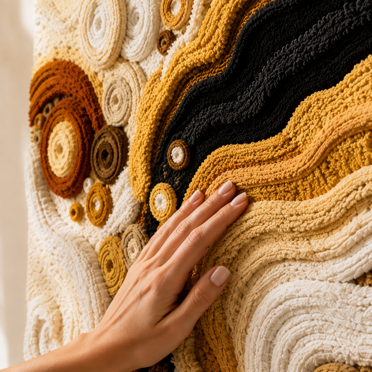 Hewn Earth Klimt Spirals wall art, abstract design with swirling patterns, ready to hang, vibrant colors, modern home decor piece