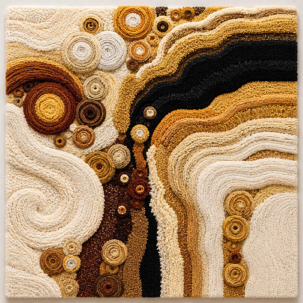 Hewn Earth Klimt Spirals wall art, abstract design with swirling patterns, modern decorative wall decor for artistic interior spaces