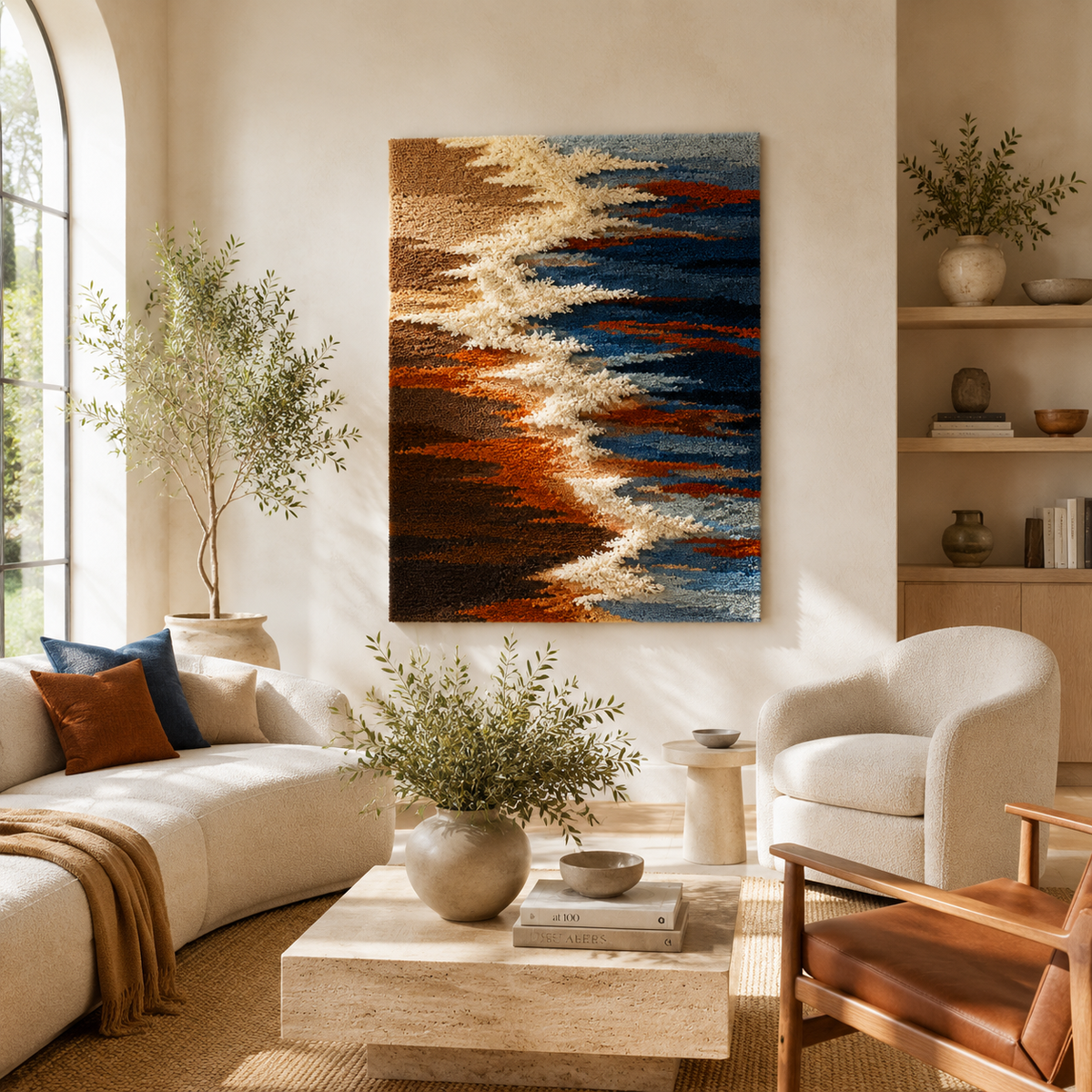 Hewn Earth Foam Line HE-0178 wall art with abstract foam pattern in neutral tones on a textured background.