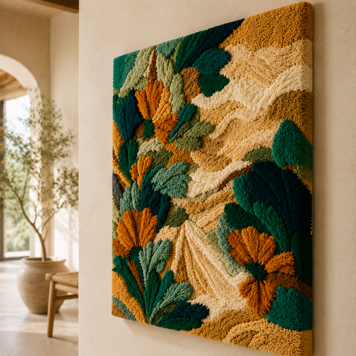 Hewn Earth Bloom on Foam wall art, abstract floral design in soft pastel tones, mounted on foam backing for modern interior decor.