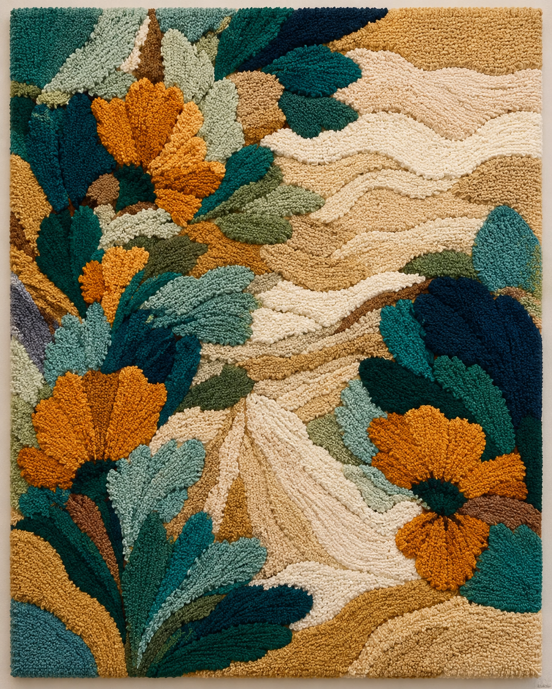 Hewn Earth Bloom on Foam wall art featuring a vibrant floral design on textured foam background.