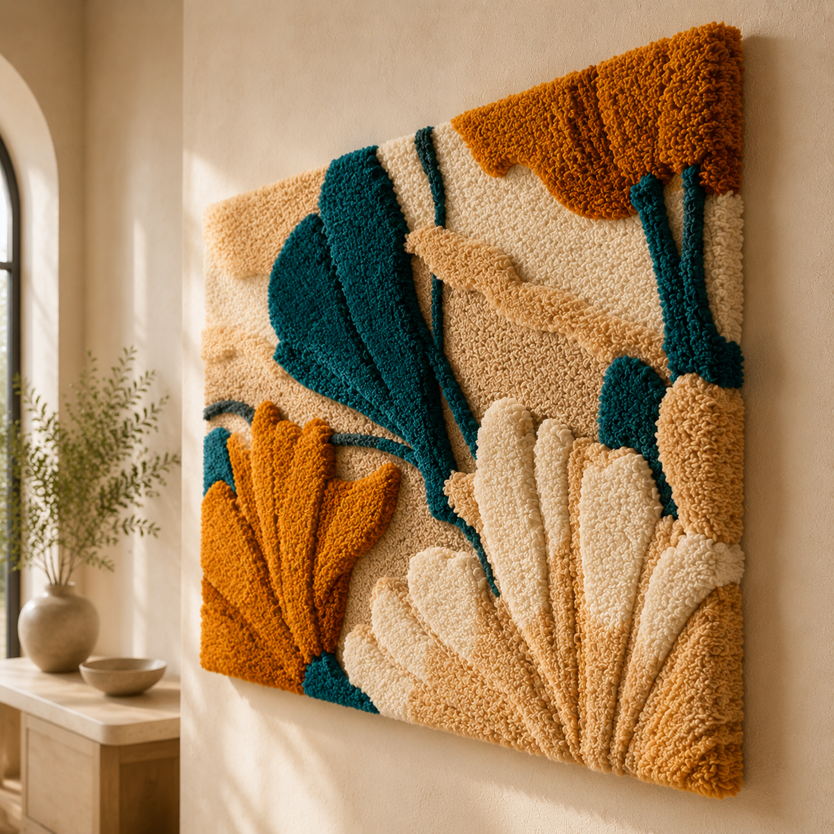 Hewn Earth Big Ginkgo Trio wall art featuring three detailed ginkgo leaf illustrations on a neutral background.