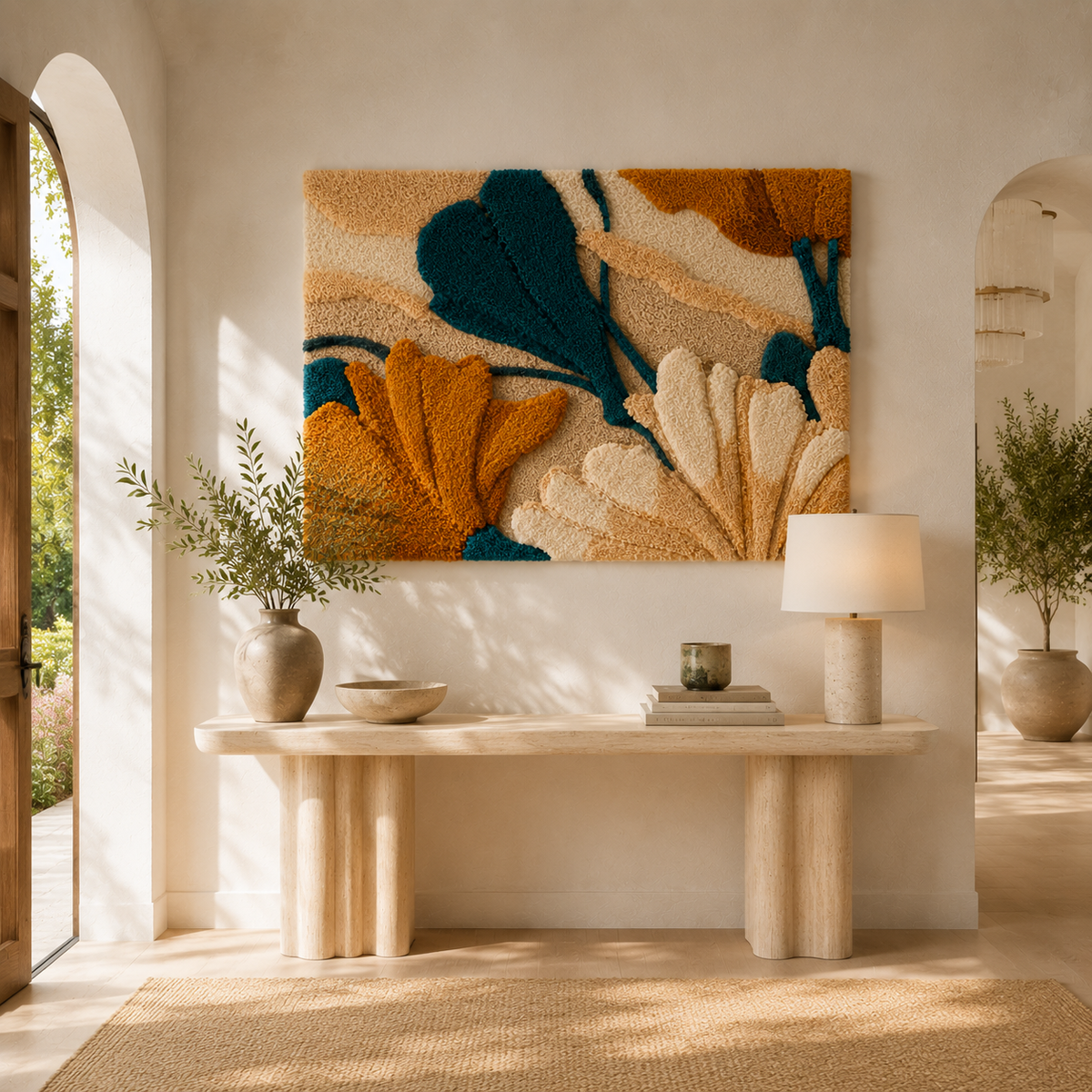 Hewn Earth Big Ginkgo Trio wall art featuring three detailed ginkgo leaf illustrations on a neutral background.
