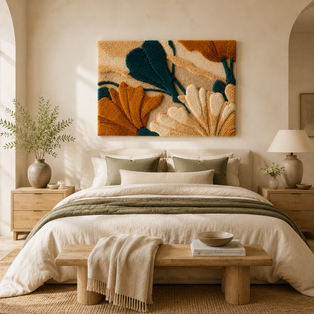 Hewn Earth Big Ginkgo Trio wall art featuring three detailed ginkgo leaf illustrations on a neutral background.