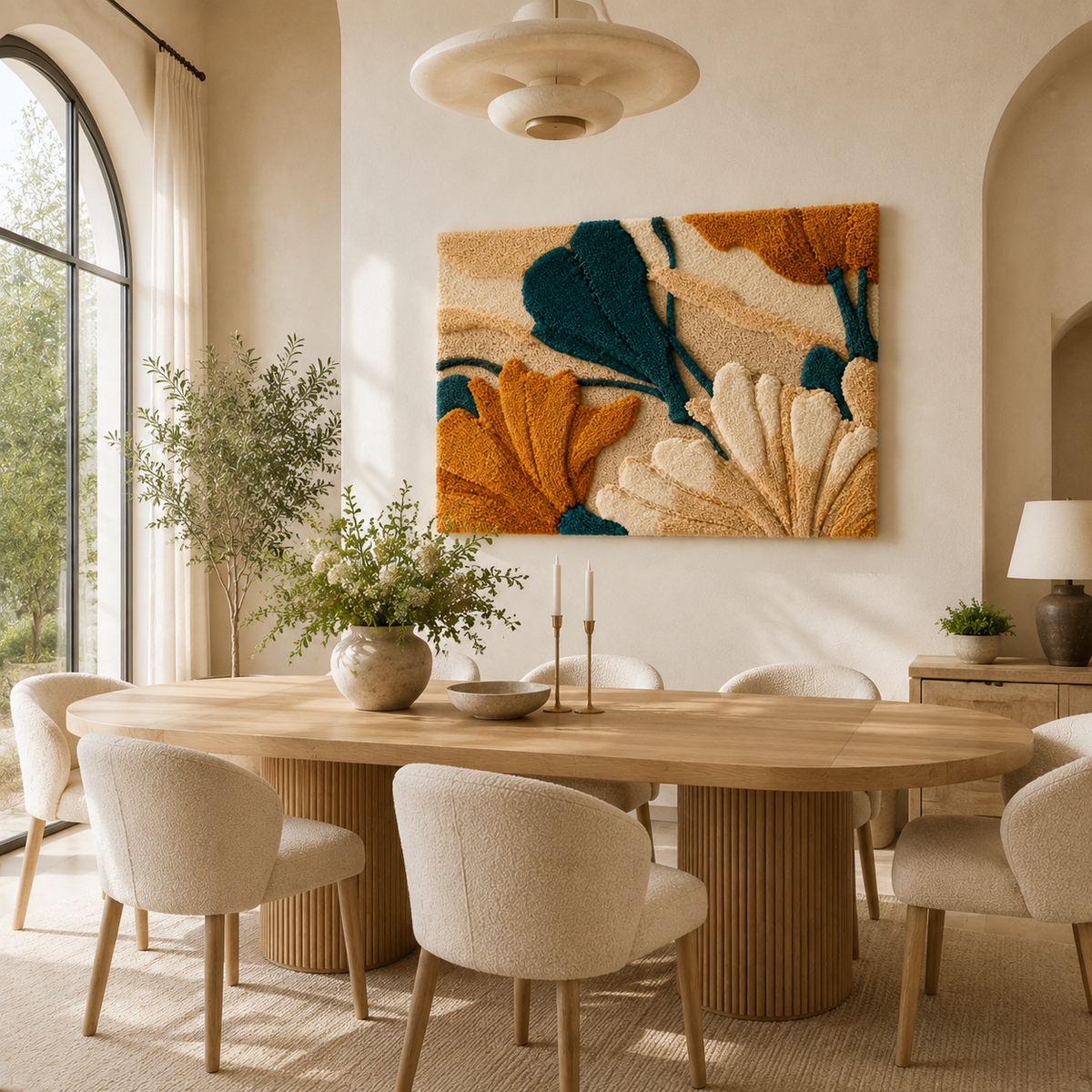 Hewn Earth Big Ginkgo Trio wall art featuring three detailed ginkgo leaf illustrations on a neutral background.