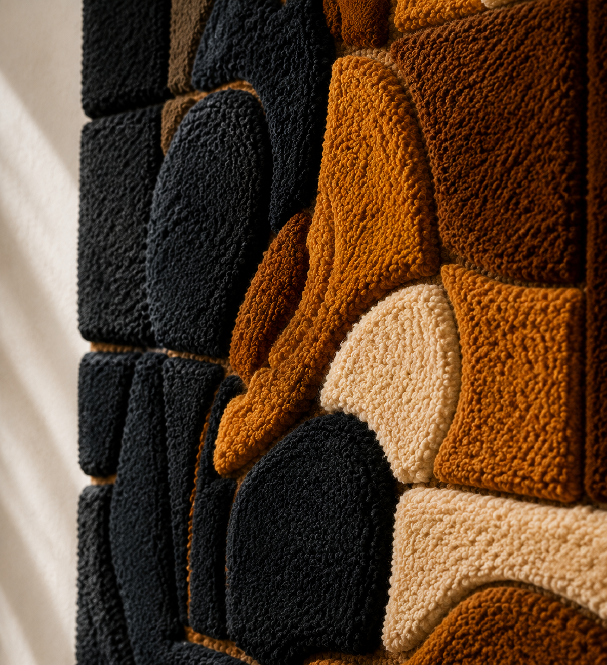 Cubist Cat wall art by Hewn Earth, abstract geometric feline design in earthy tones, suitable for modern interior decor.