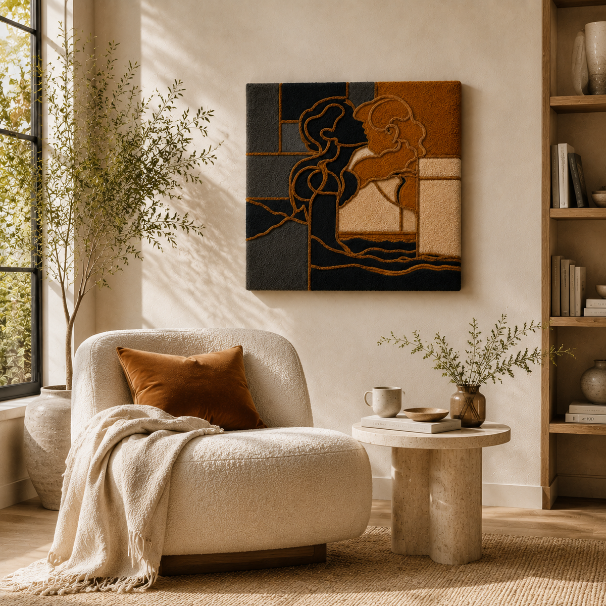 Hewn Earth Mucha figure wall art, artist-inspired decorative piece featuring intricate floral and art nouveau design details.