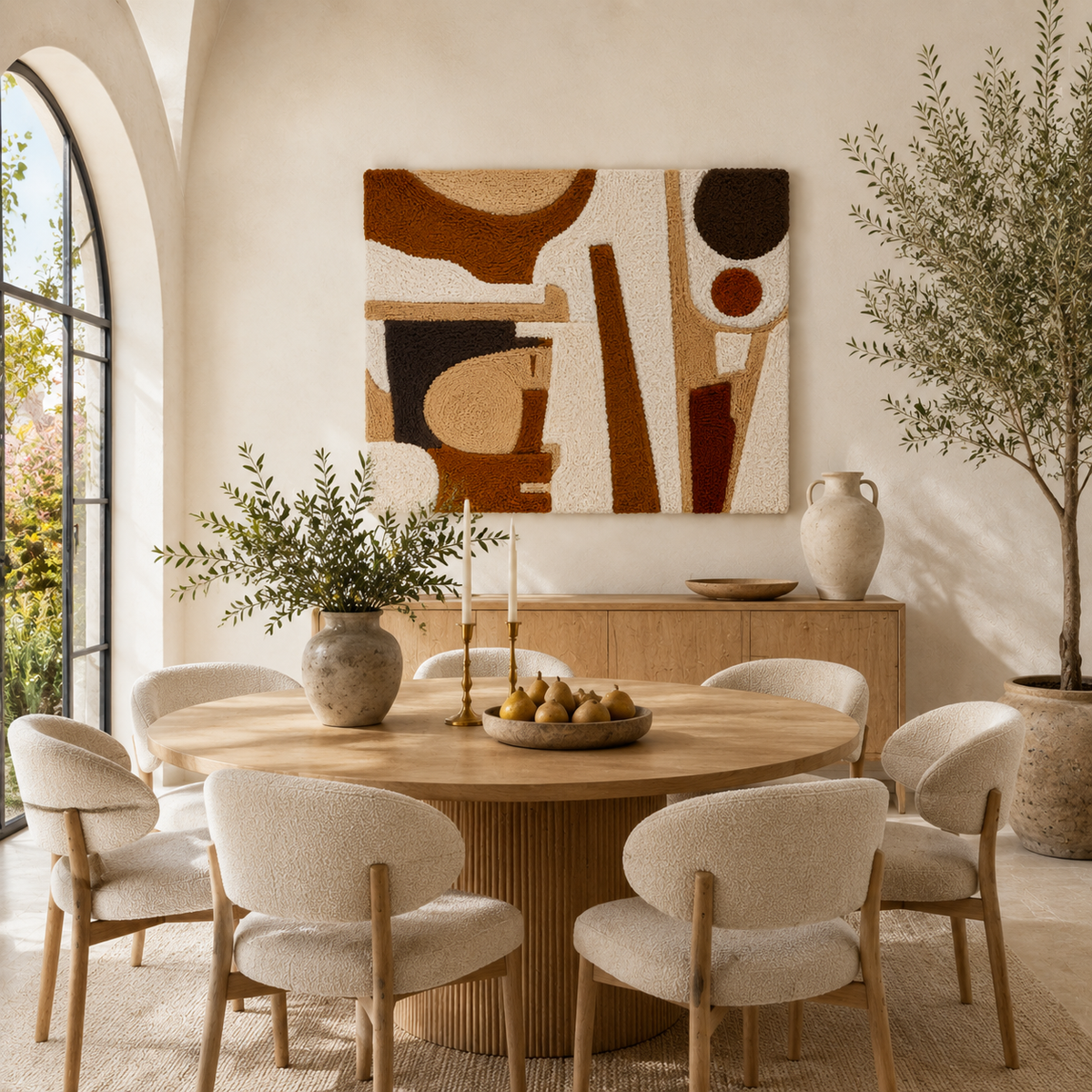 Hewn Earth Bauhaus Bowl wall art in earthy tones, featuring geometric shapes and textured design for modern home decor.