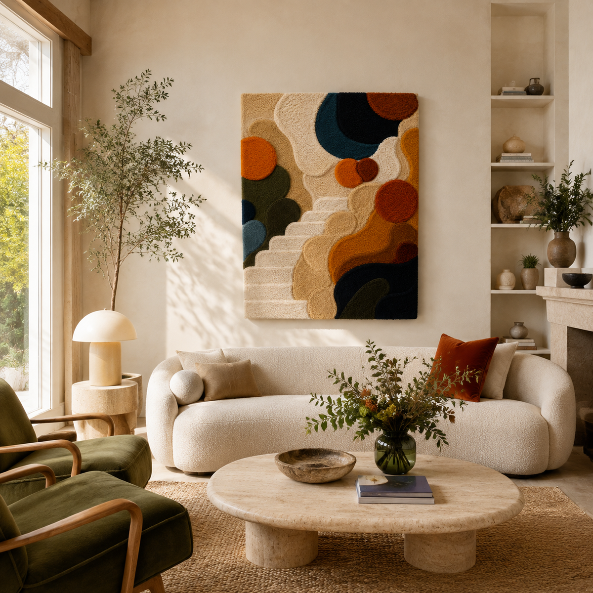 Hewn Earth Surrealist Staircase wall art featuring a dreamlike staircase design against a textured background.
