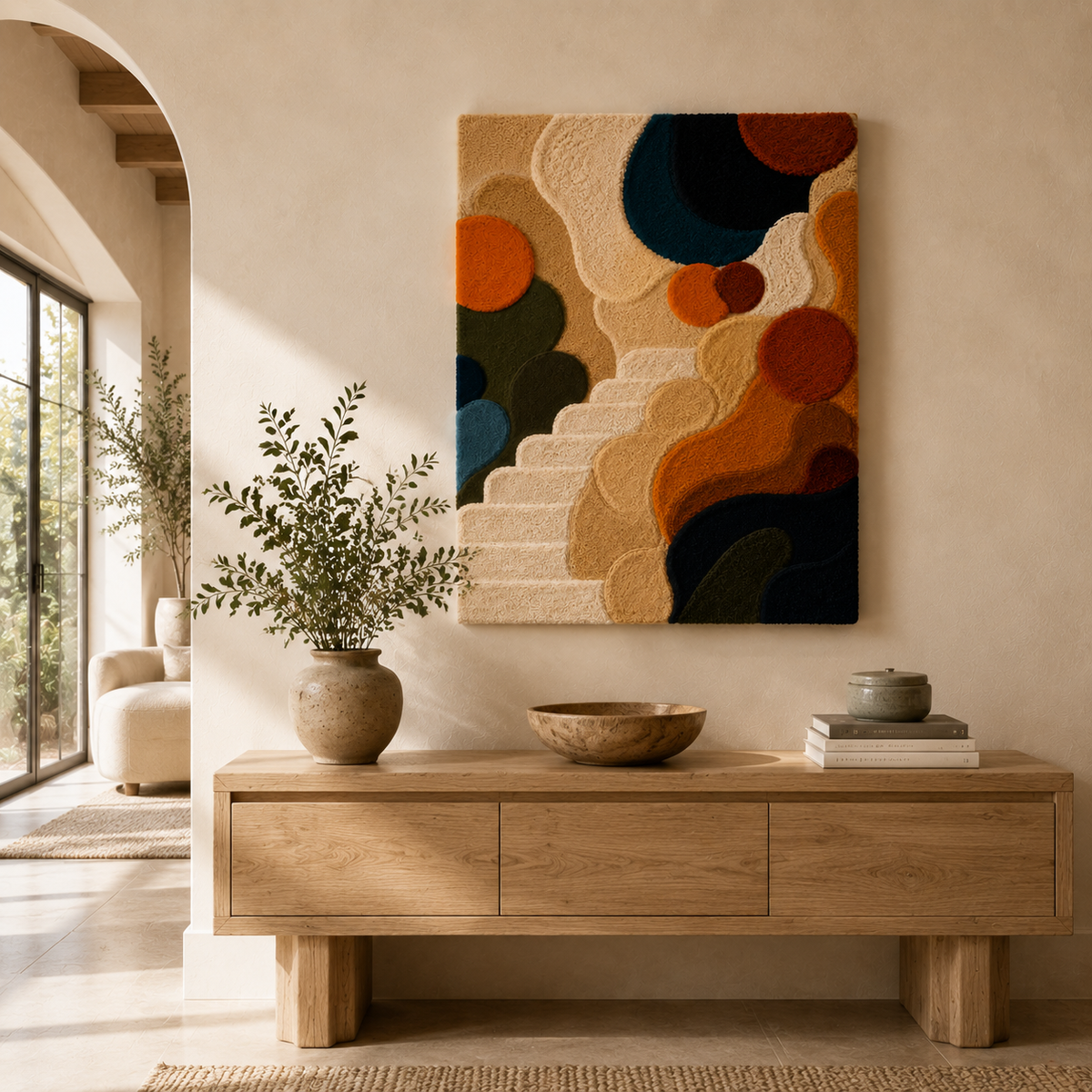 Surrealist staircase wall art by Hewn Earth featuring a fantastical staircase design on a canvas or print.