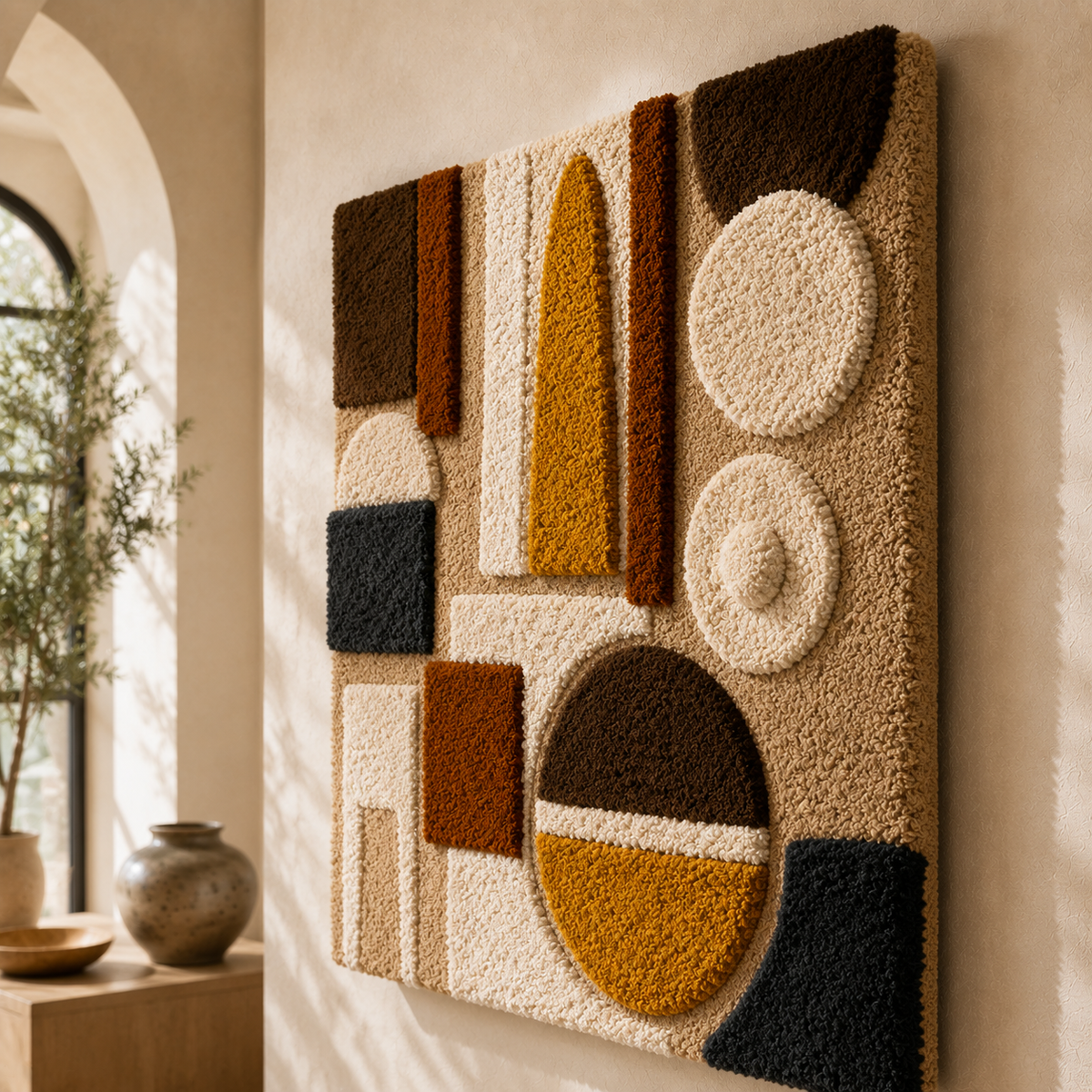 Hewn Earth Bauhaus Circles wall art in black and white, geometric design with overlapping circular patterns.