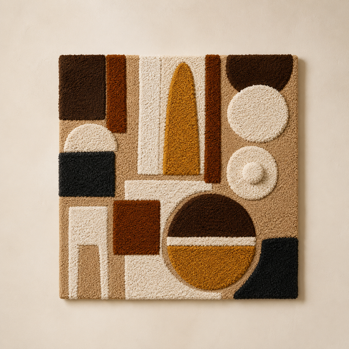 Hewn Earth Bauhaus Circles wall art, geometric design with overlapping circles in neutral tones, modern home decor decorative piece