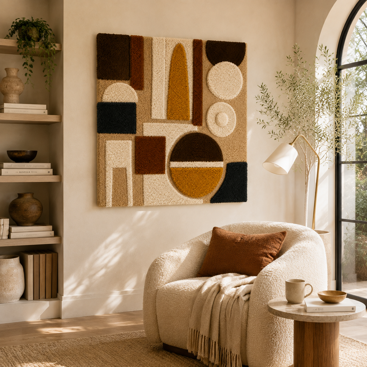 Hewn Earth Bauhaus Circles wall art, abstract geometric design with bold circles, modern wall decor for contemporary interiors.