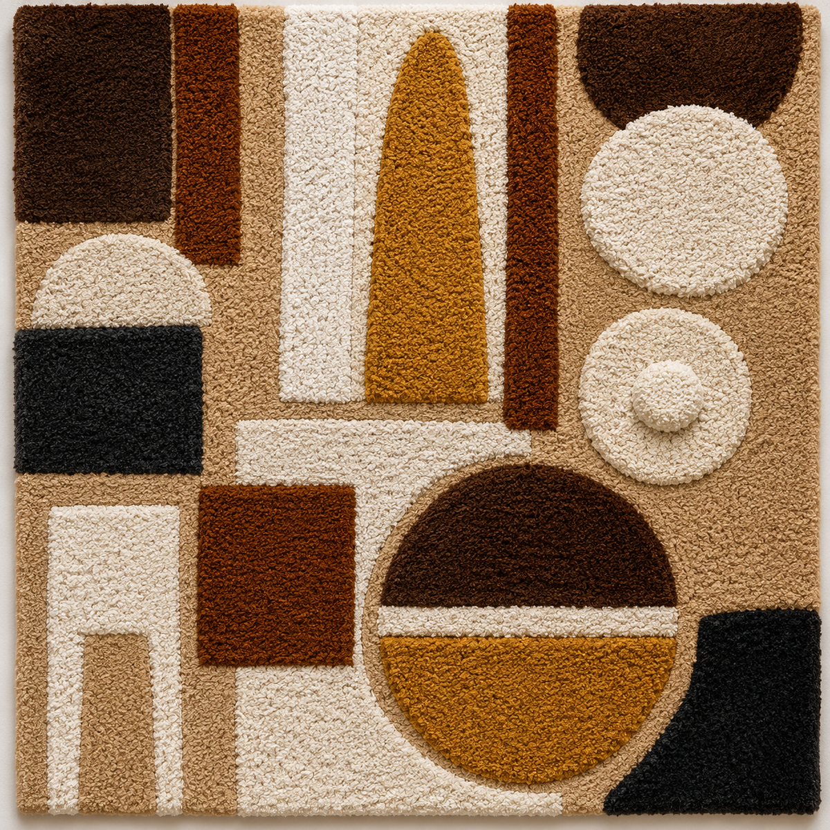 Hewn Earth Bauhaus Circles wall art featuring geometric black and white circles on a neutral background.