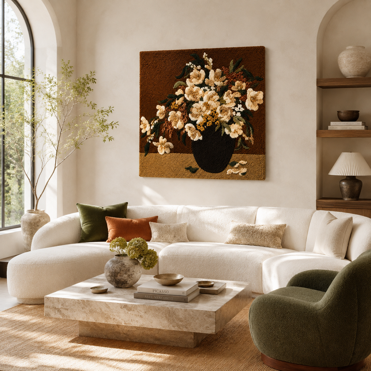 Dutch Still Life wall art by Hewn Earth featuring a detailed, vintage-inspired floral and fruit arrangement on a textured background.