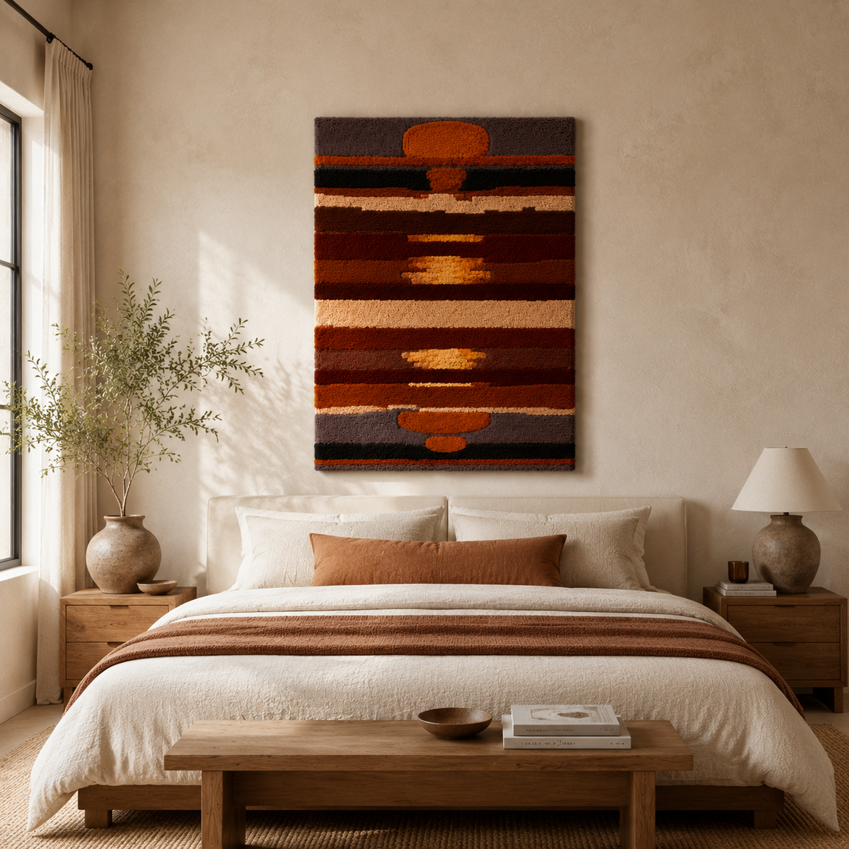 Southwestern wall art runner with geometric patterns in earthy tones, designed by Hewn Earth.