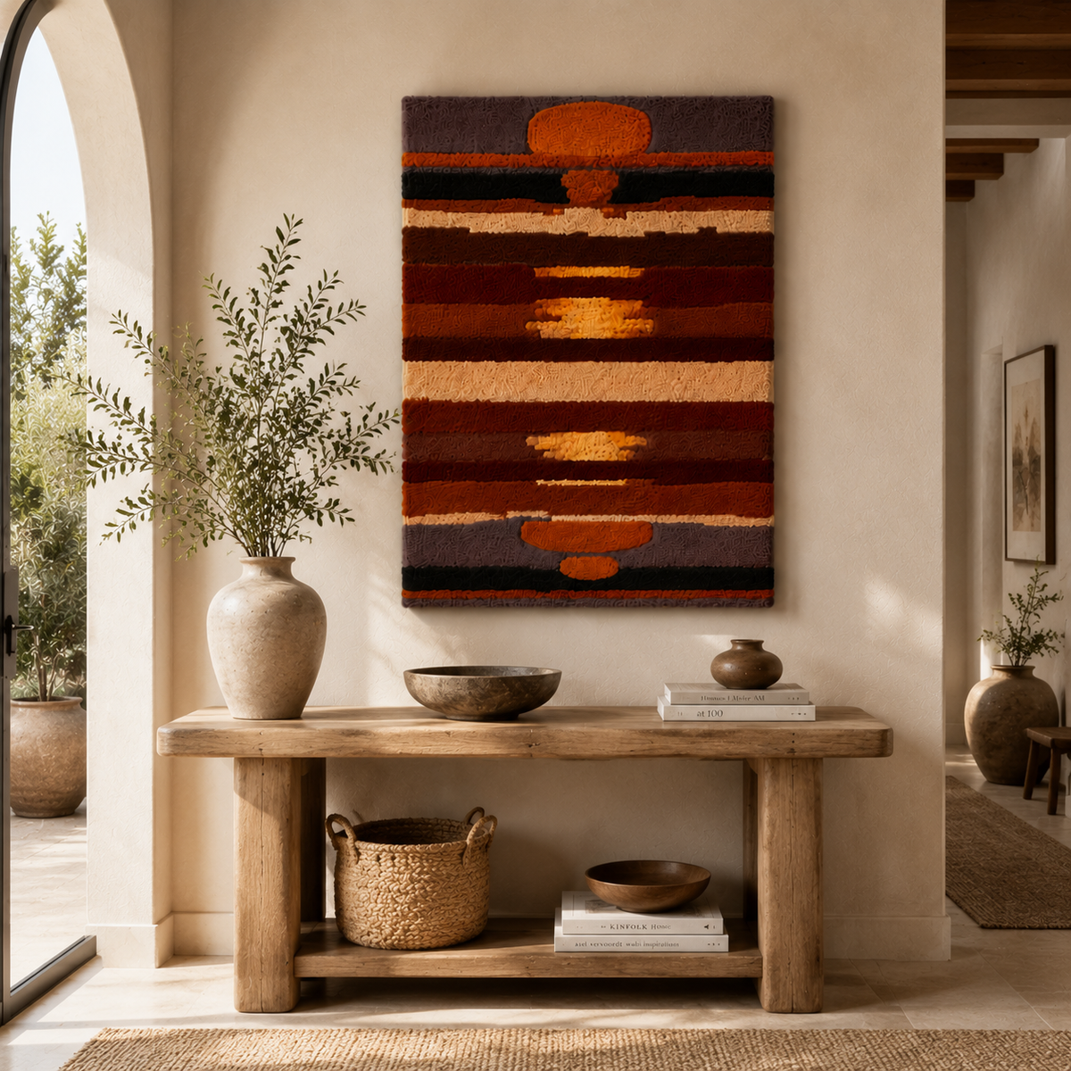 Southwestern-style wall art runner featuring earthy geometric patterns, designed by Hewn Earth for home decor.