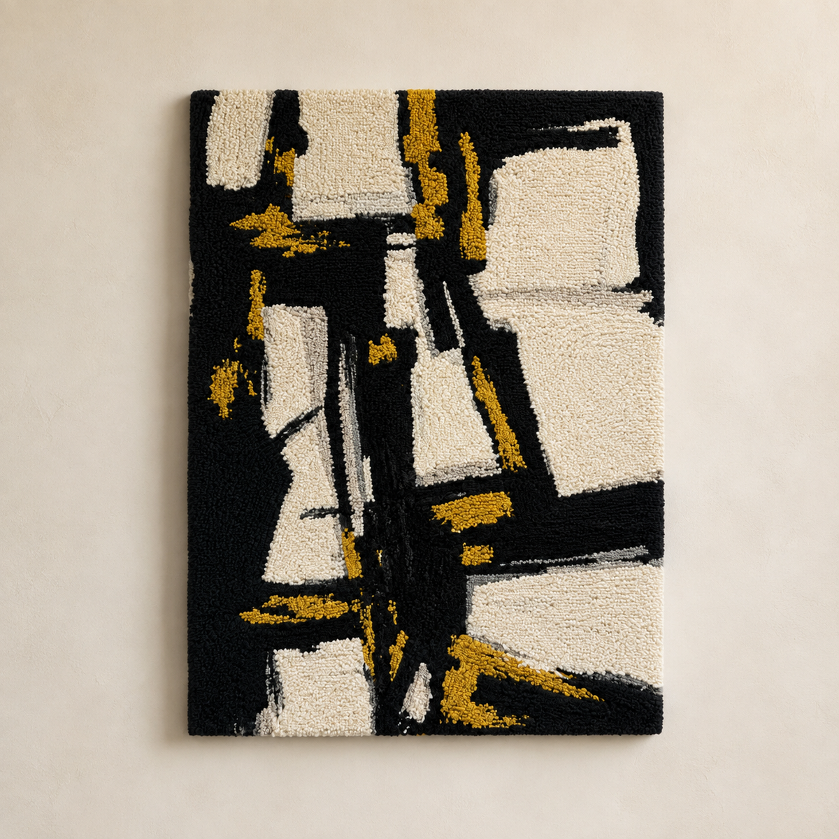 Ivory cubist portrait wall art by Hewn Earth, geometric abstract artwork with sharp lines and modern design.