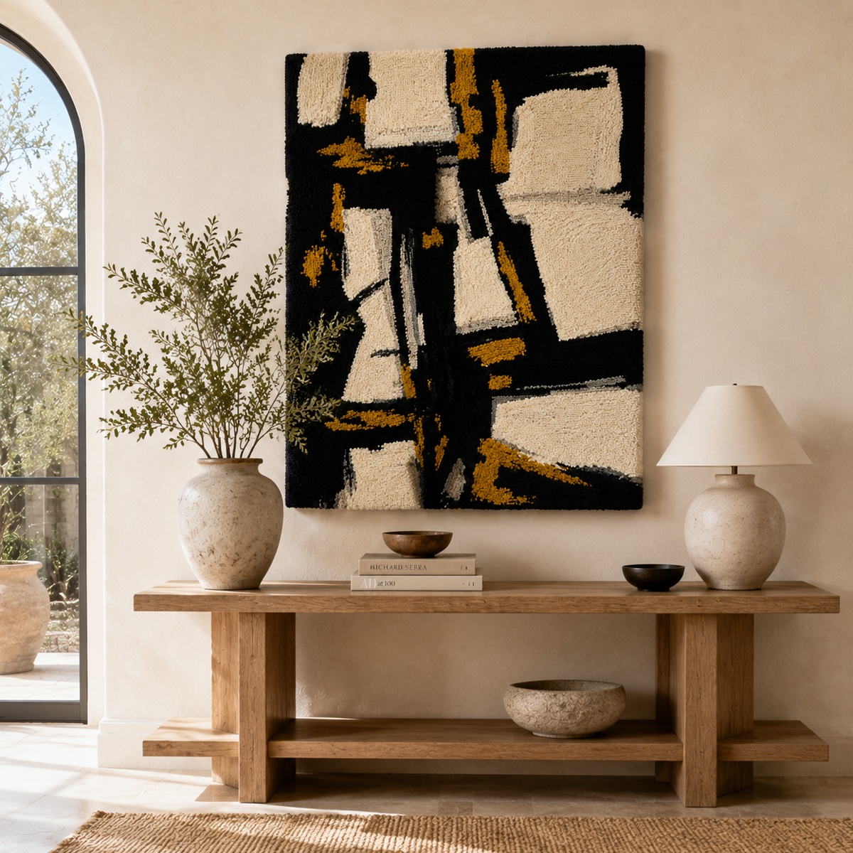 Ivory cubist portrait wall art by Hewn Earth, abstract geometric design on canvas, modern home decor piece.