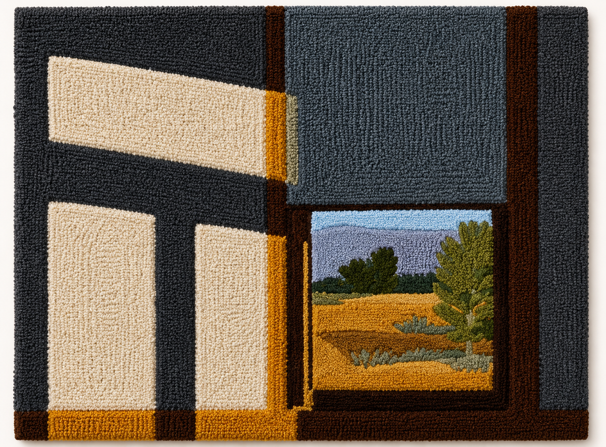 Hewn Earth open window wall art depicting a scenic outdoor view with natural textures and earthy tones.