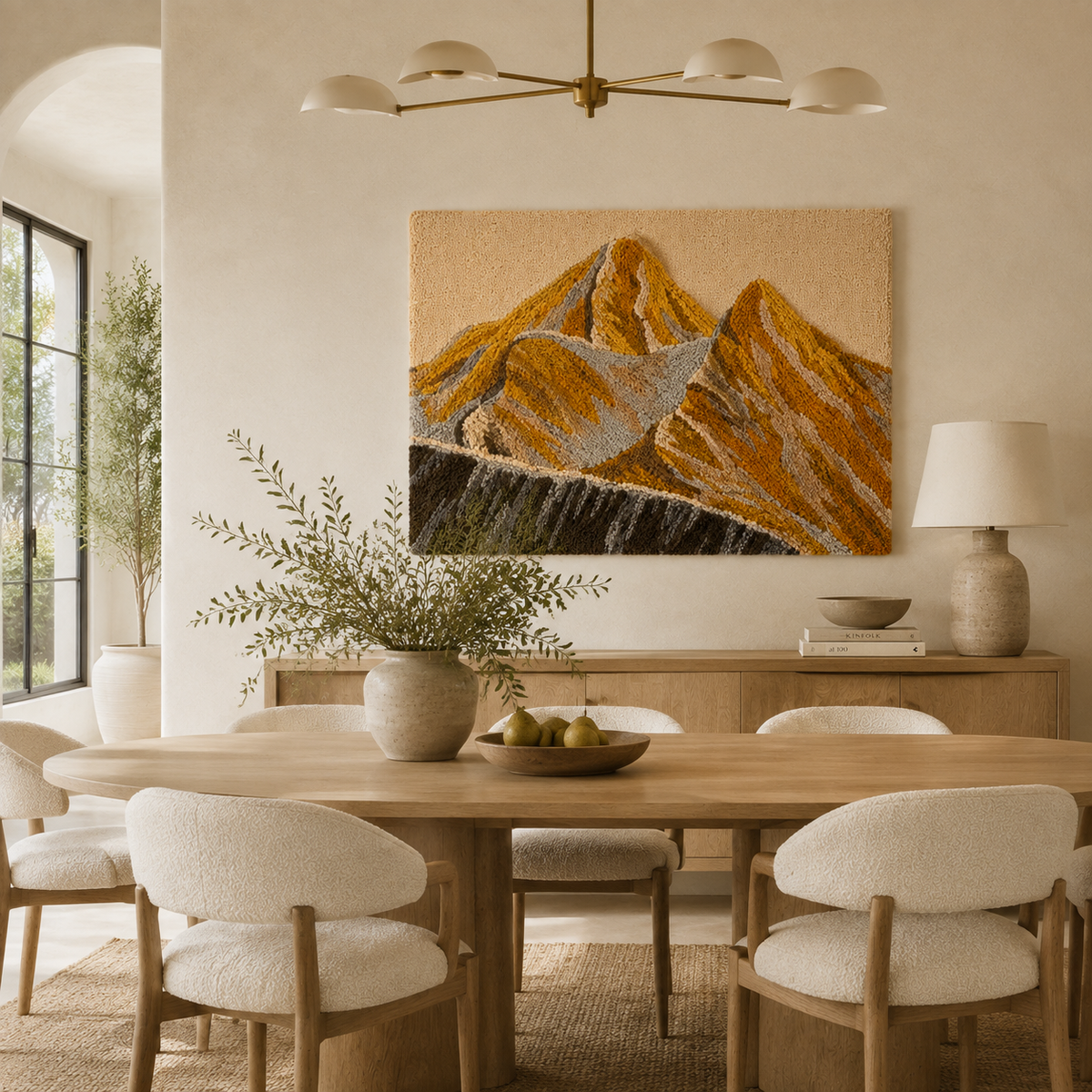 Gilded Peaks wall art by Hewn Earth featuring a textured mountain landscape in gold tones.