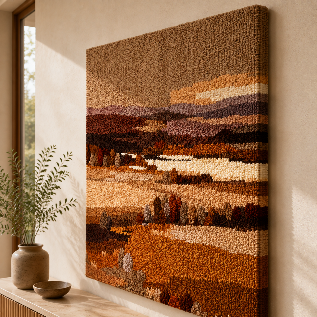 Rust Highlands wall art by Hewn Earth, featuring a textured rust-colored abstract design on a canvas.