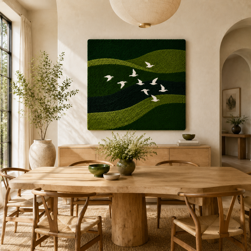 White dove wall art by Hewn Earth featuring two doves perched on a branch, suitable for home decor or art displays.