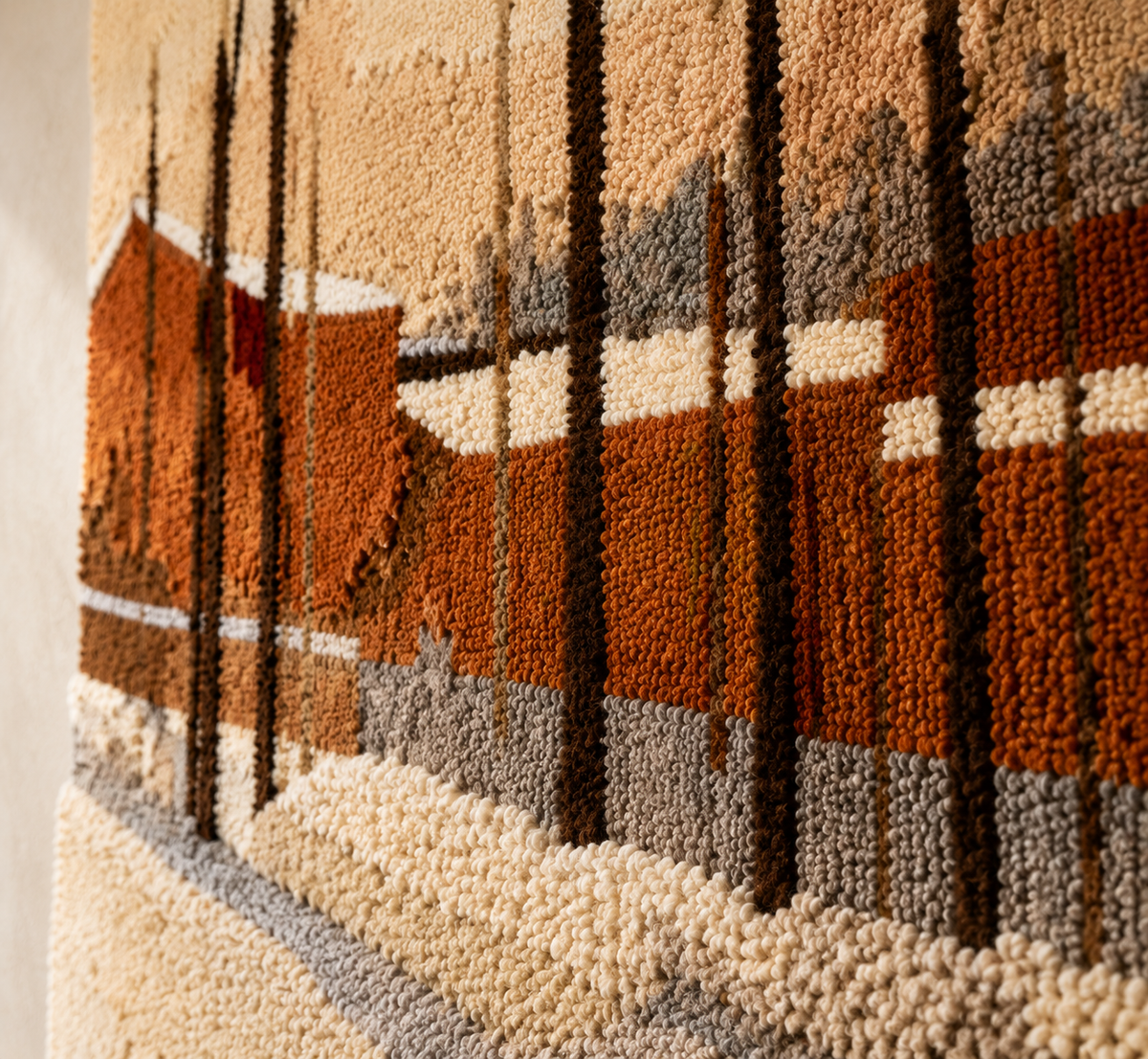 Terracotta wall art by Hewn Earth, winter-themed abstract design for home decor, featuring earthy tones and textured surface.