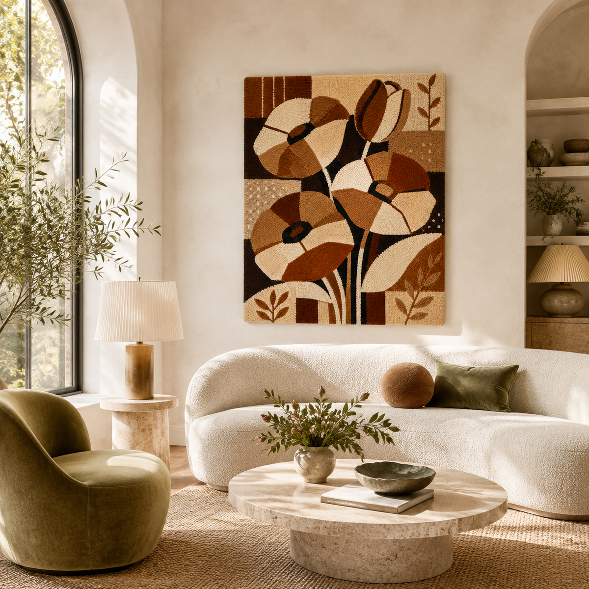 Hewn Earth Craftsman Poppies wall art featuring vibrant poppy flowers on a textured background for home decor.