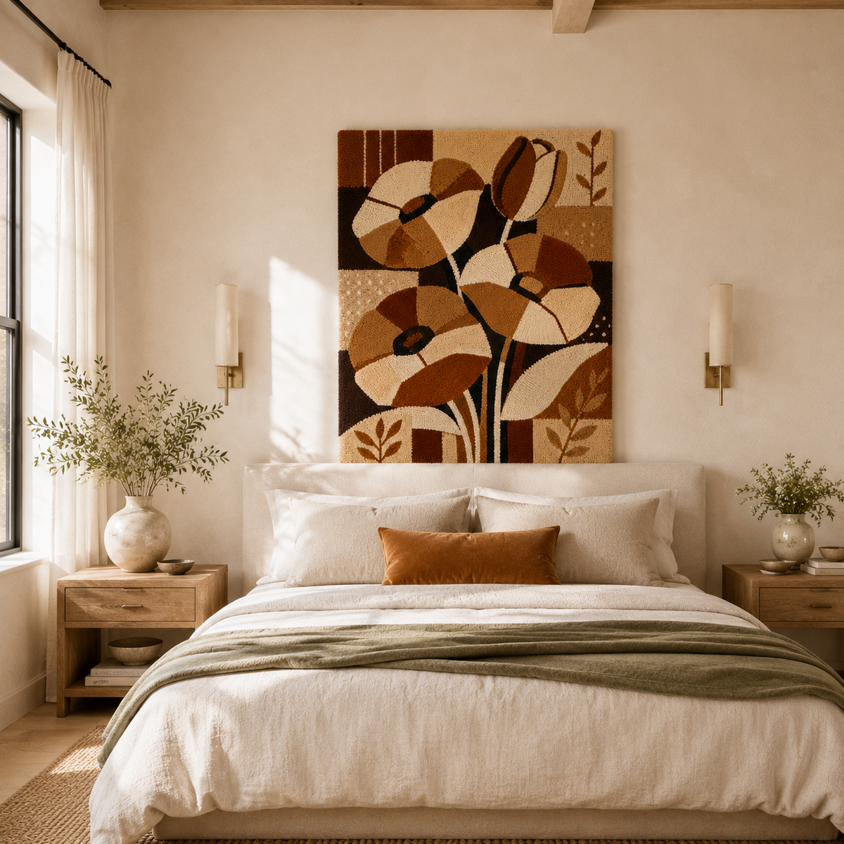 Hewn Earth Craftsman Poppies wall art featuring vibrant poppy flower illustrations on a neutral background.