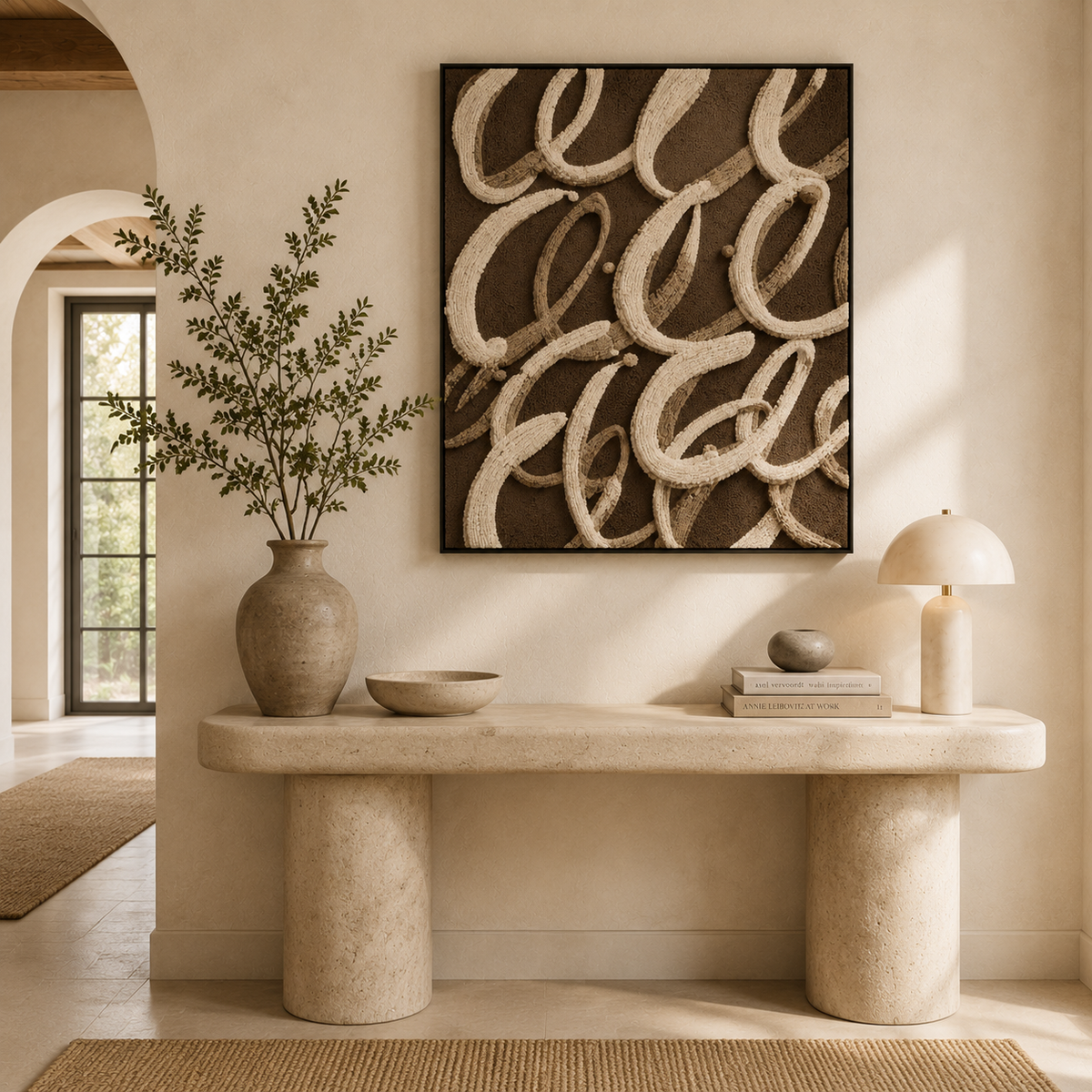 Cream calligraphy wall art by Hewn Earth featuring elegant lettering on a neutral background.