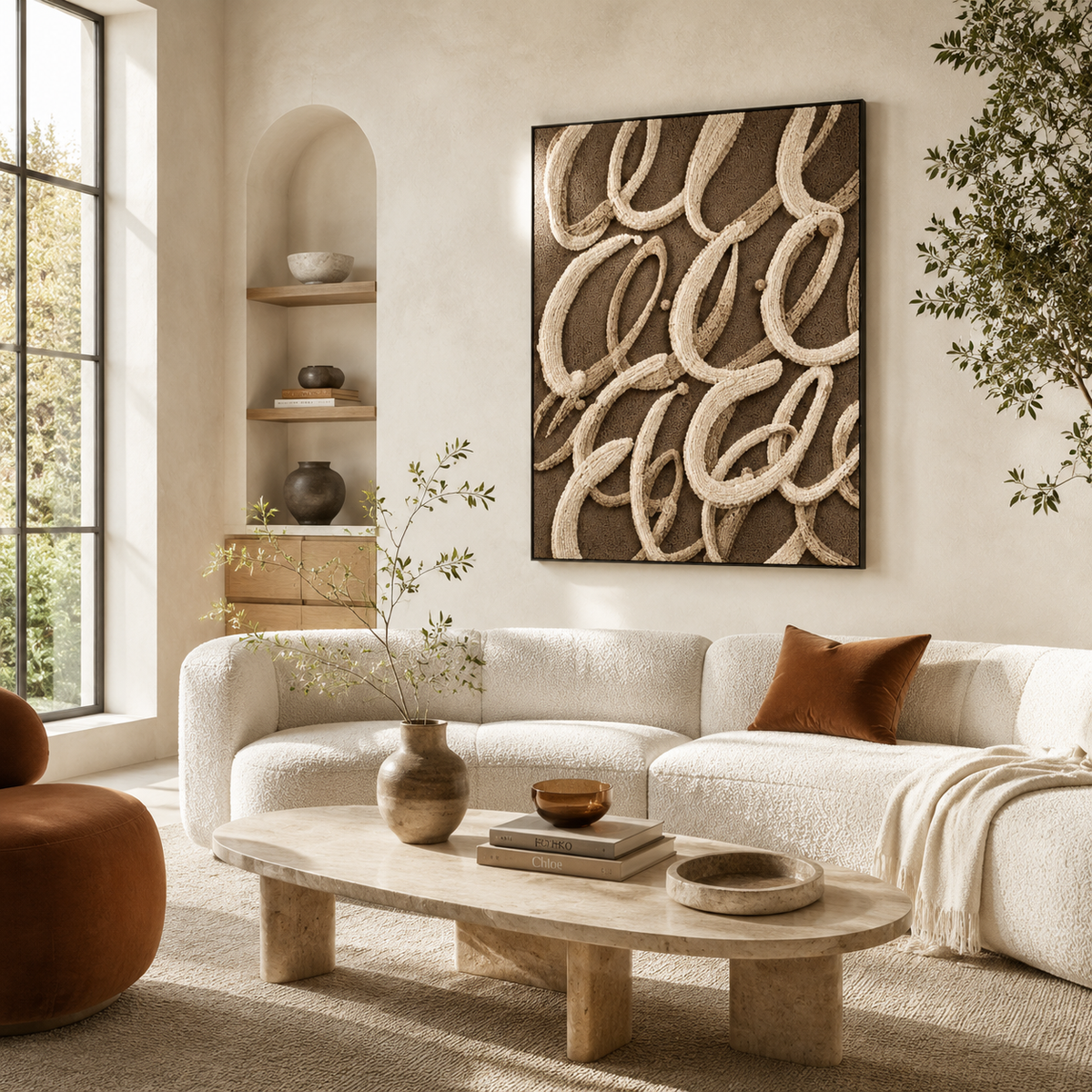 Cream calligraphy wall art by Hewn Earth featuring elegant handwritten design on a neutral background.