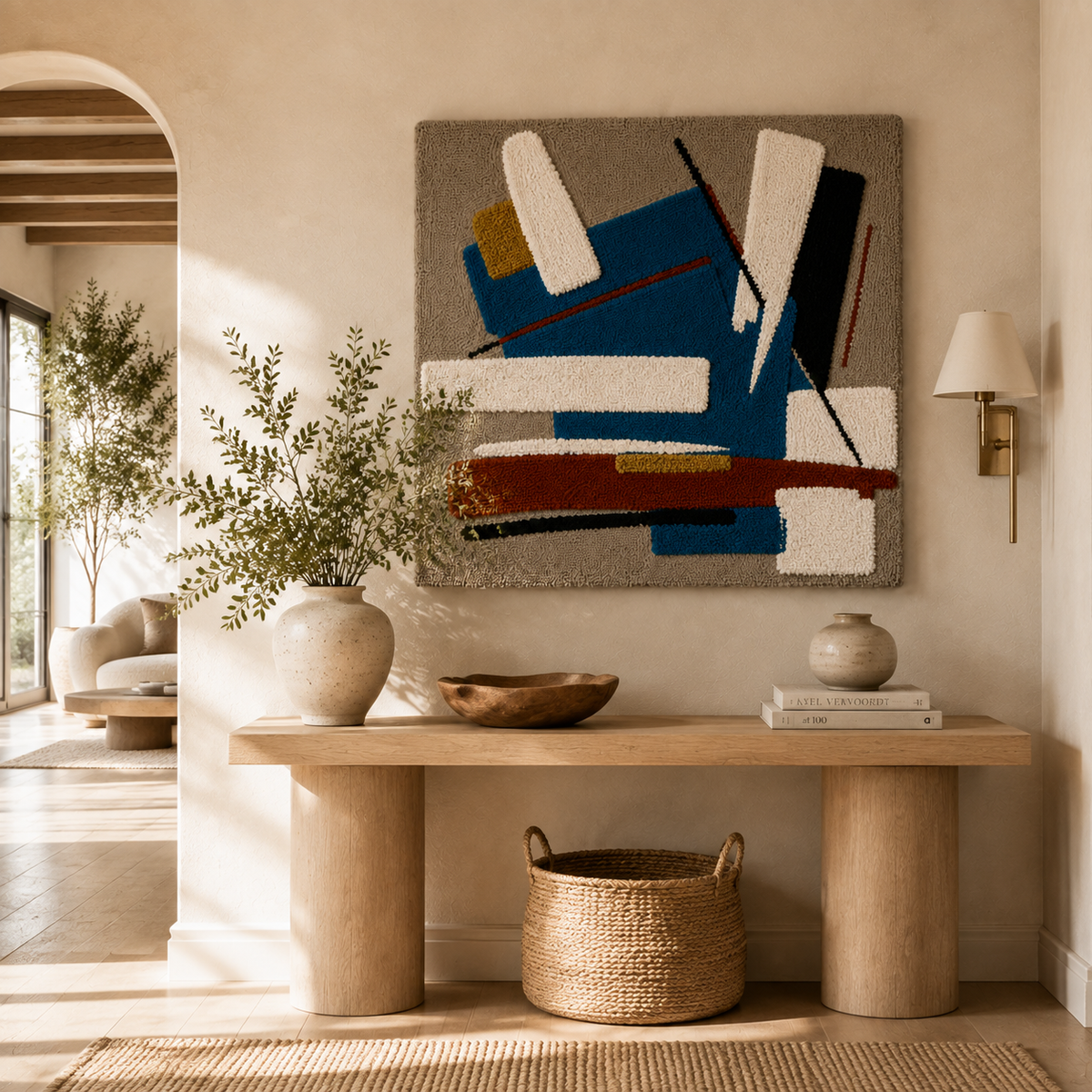 Blue Cipher Composition wall art by Hewn Earth featuring abstract blue and white geometric shapes on a canvas background.