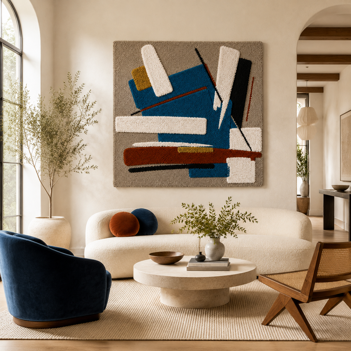 Blue Cipher Composition wall art by Hewn Earth featuring abstract blue and gray geometric designs for modern home decor.
