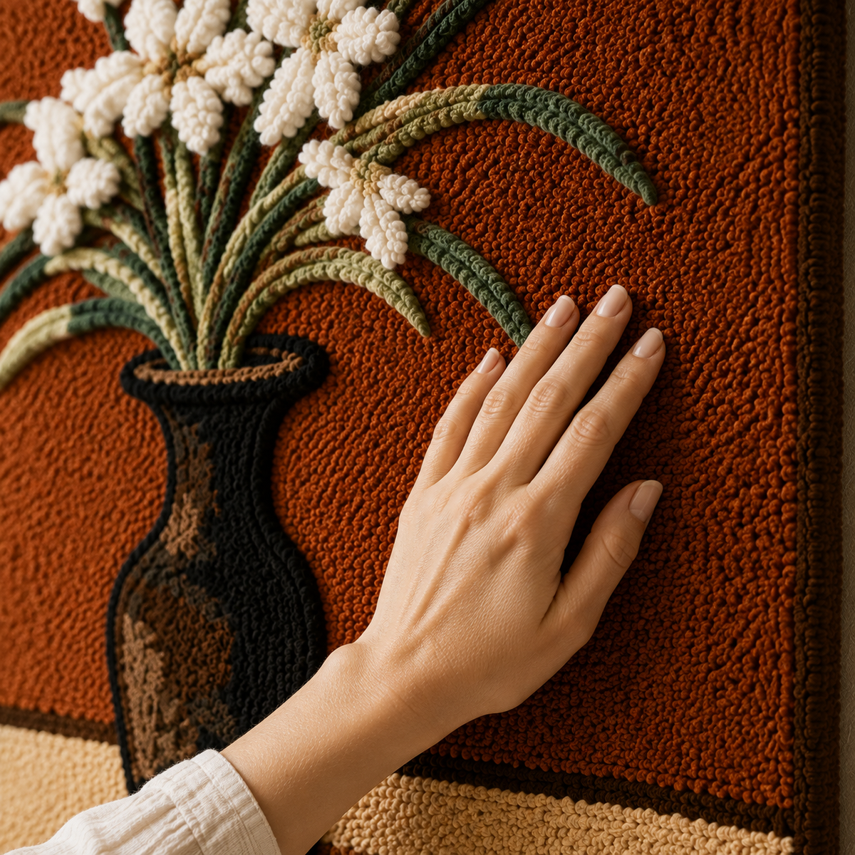 Wall art featuring a beautiful orchid in a vase by Hewn Earth, showcasing detailed botanical illustration on a neutral background.