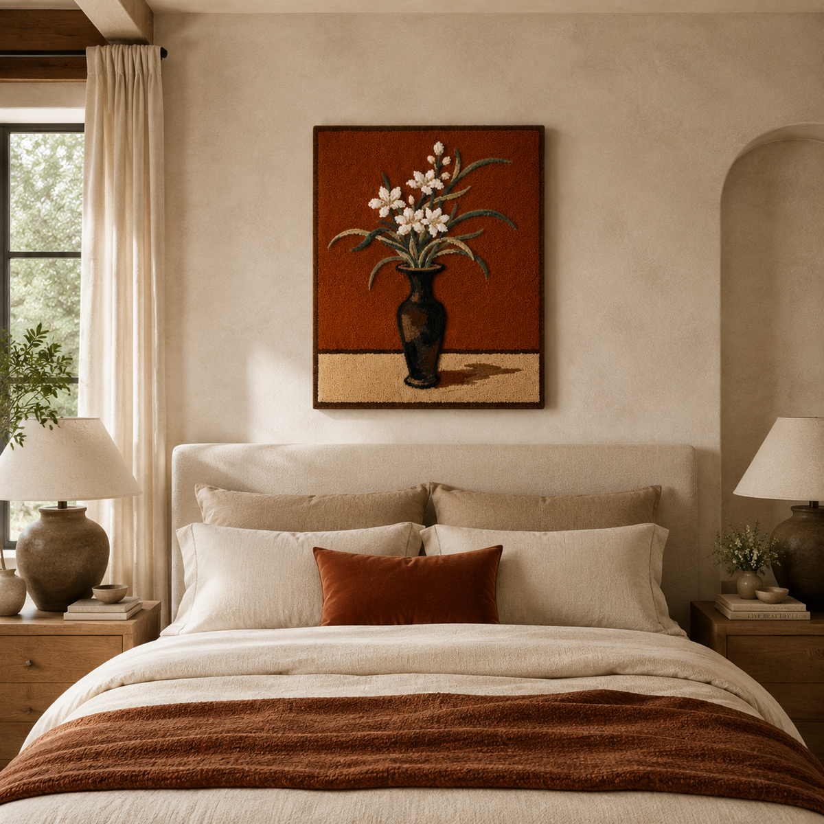 A wall art piece featuring an orchid in a vase by Hewn Earth, showcasing vibrant colors and detailed floral design.