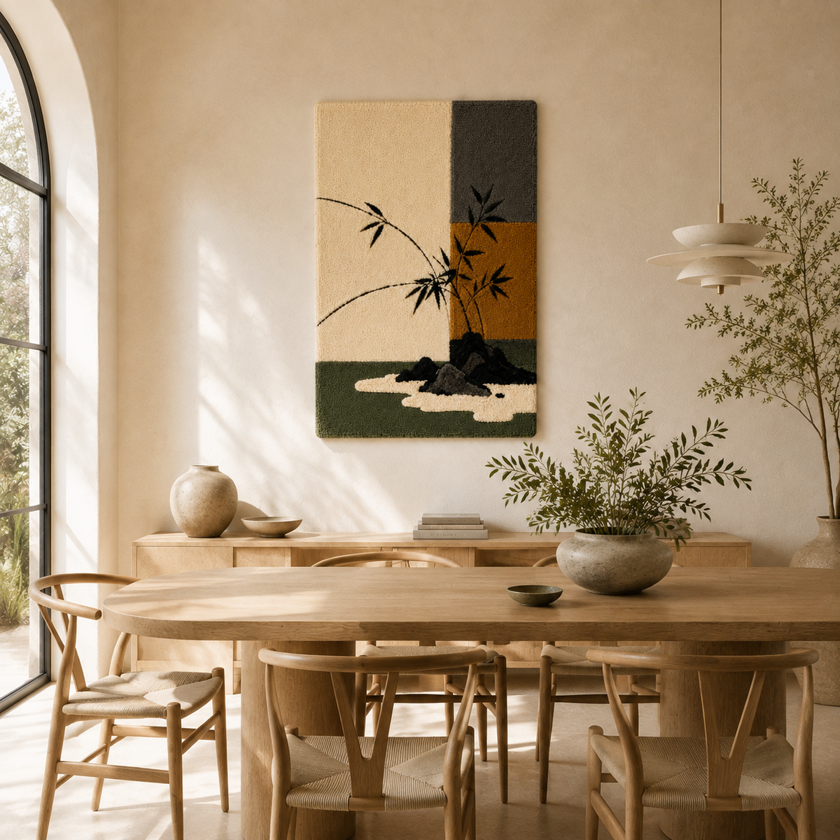 Hewn Earth Bamboo and Stone wall art displaying a textured, natural design with bamboo and stone elements, modern home decor.