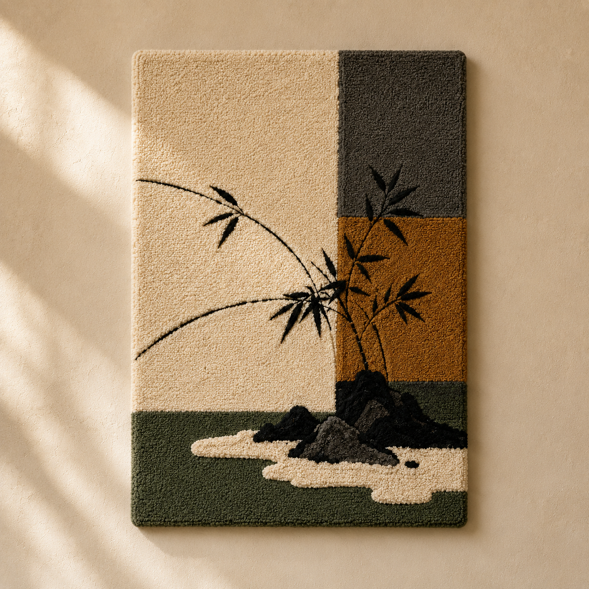 Hewn Earth Bamboo & Stone wall art display with natural bamboo and stone elements for organic home decor.
