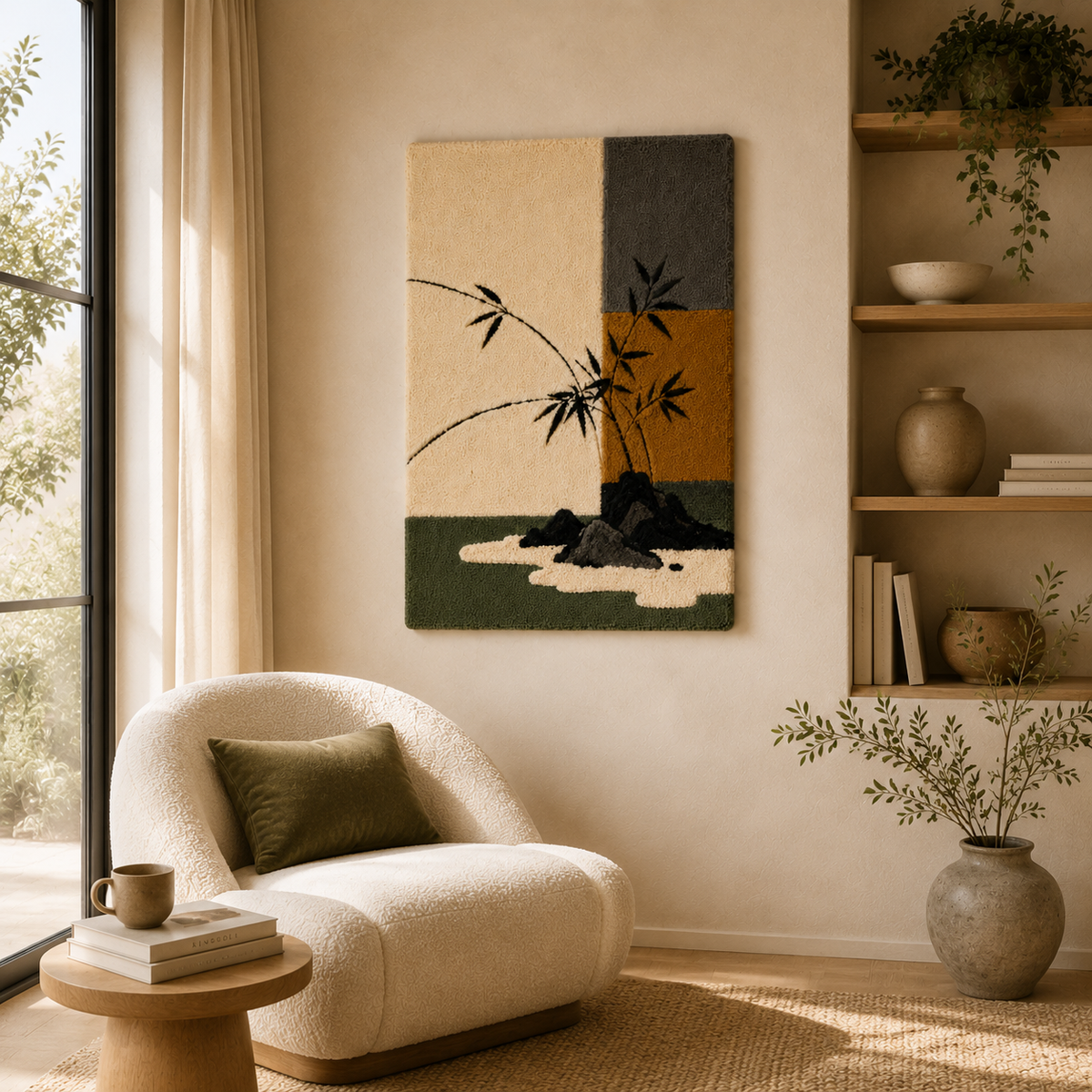 Hewn Earth Bamboo & Stone wall art, HE-0209, featuring natural bamboo and stone textures in a modern design.